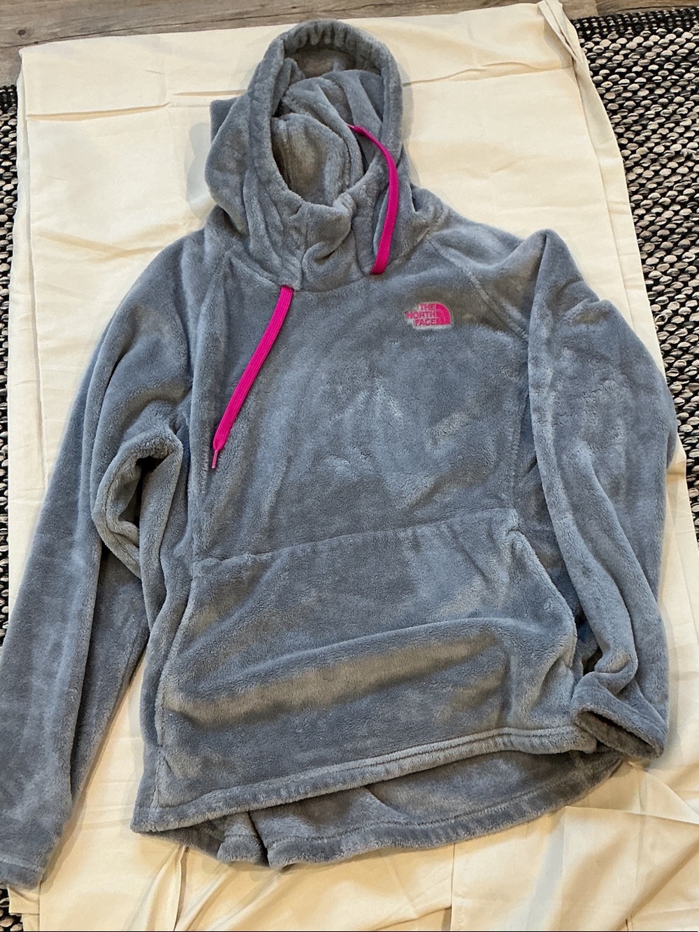 The North Face Women's Gray Plush Pullover with Pink Accents